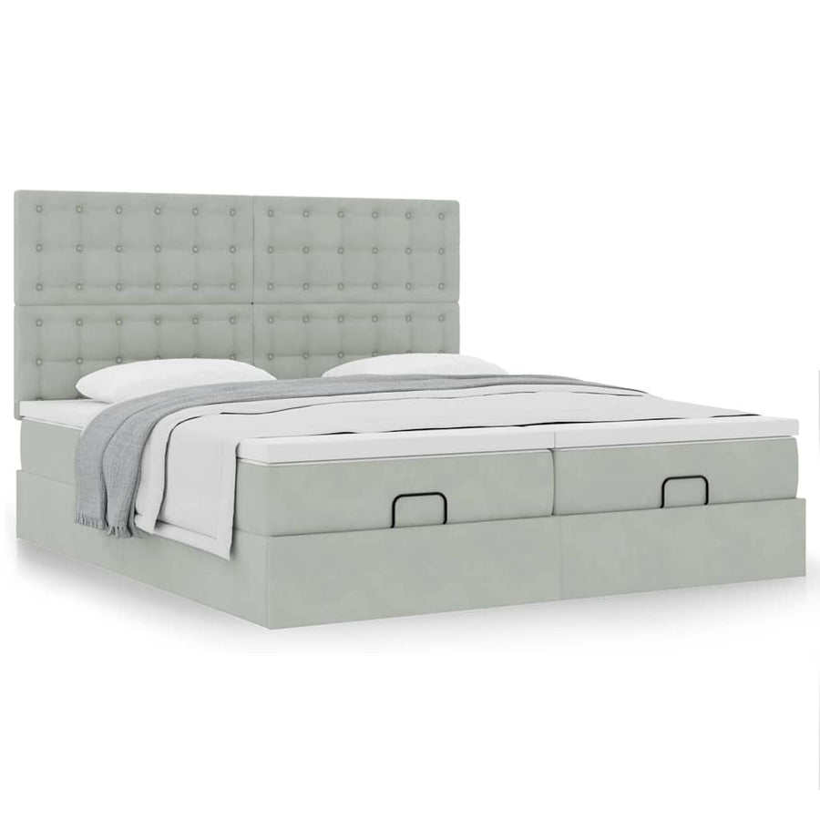 Ottoman bed met matrassen 180x200cm fluweel lichtgrijs