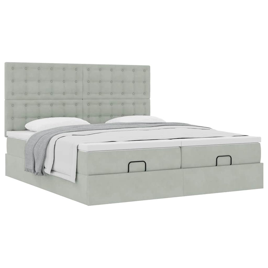 Ottoman bed met matrassen 200x200cm fluweel lichtgrijs