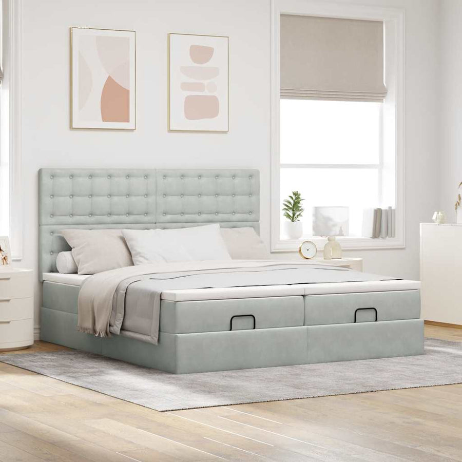 Ottoman bed met matrassen 200x200cm fluweel lichtgrijs