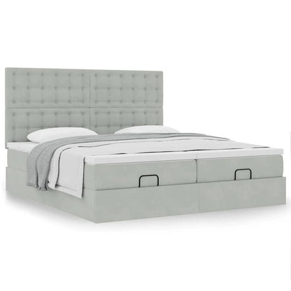Ottoman bed met matrassen 200x200cm fluweel lichtgrijs