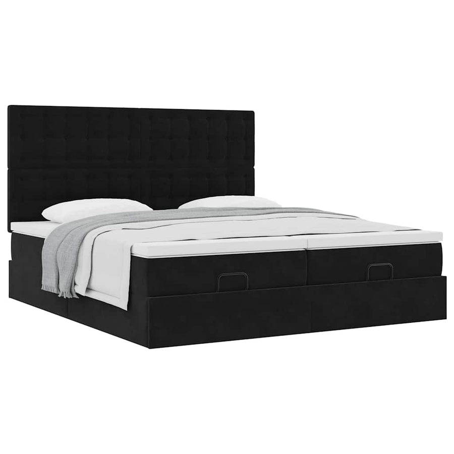 Ottoman bed met matrassen 200x200cm fluweel zwart