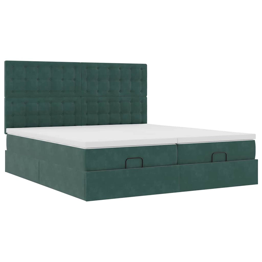 Ottoman bed met matrassen 200x200cm fluweel donkergroen
