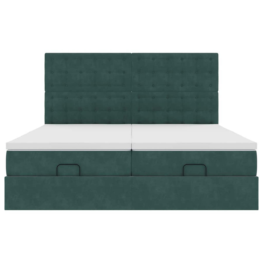 Ottoman bed met matrassen 200x200cm fluweel donkergroen