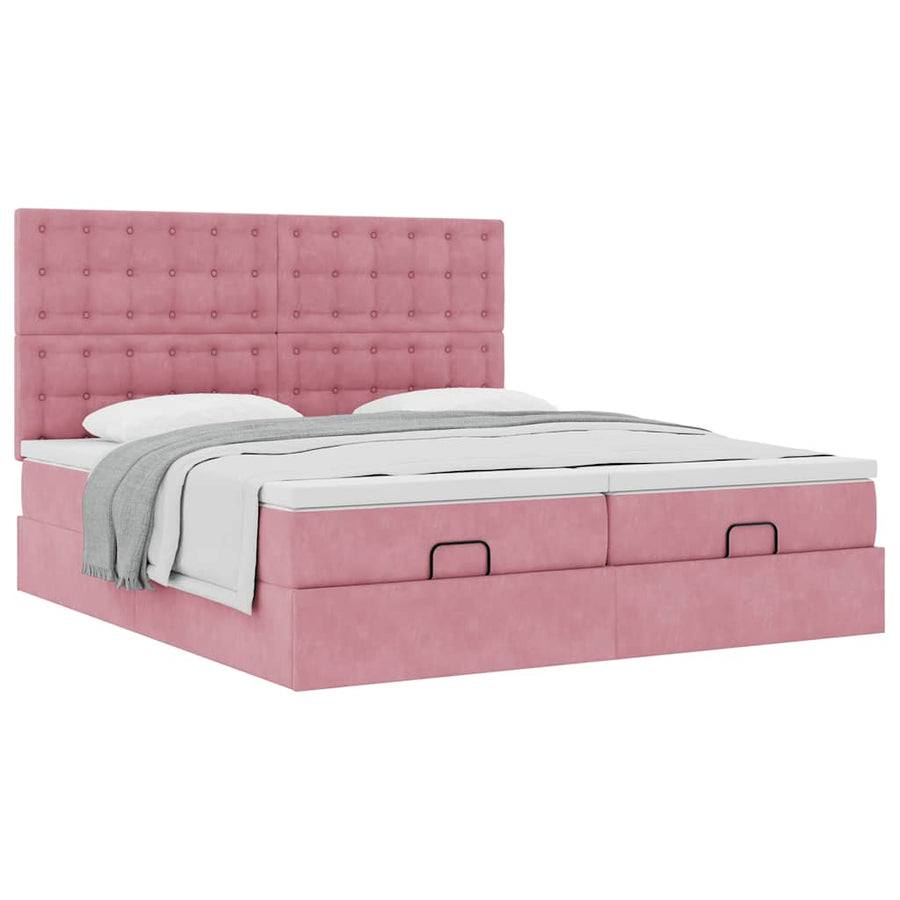 Ottoman bed met matrassen 200x200cm fluweel roze