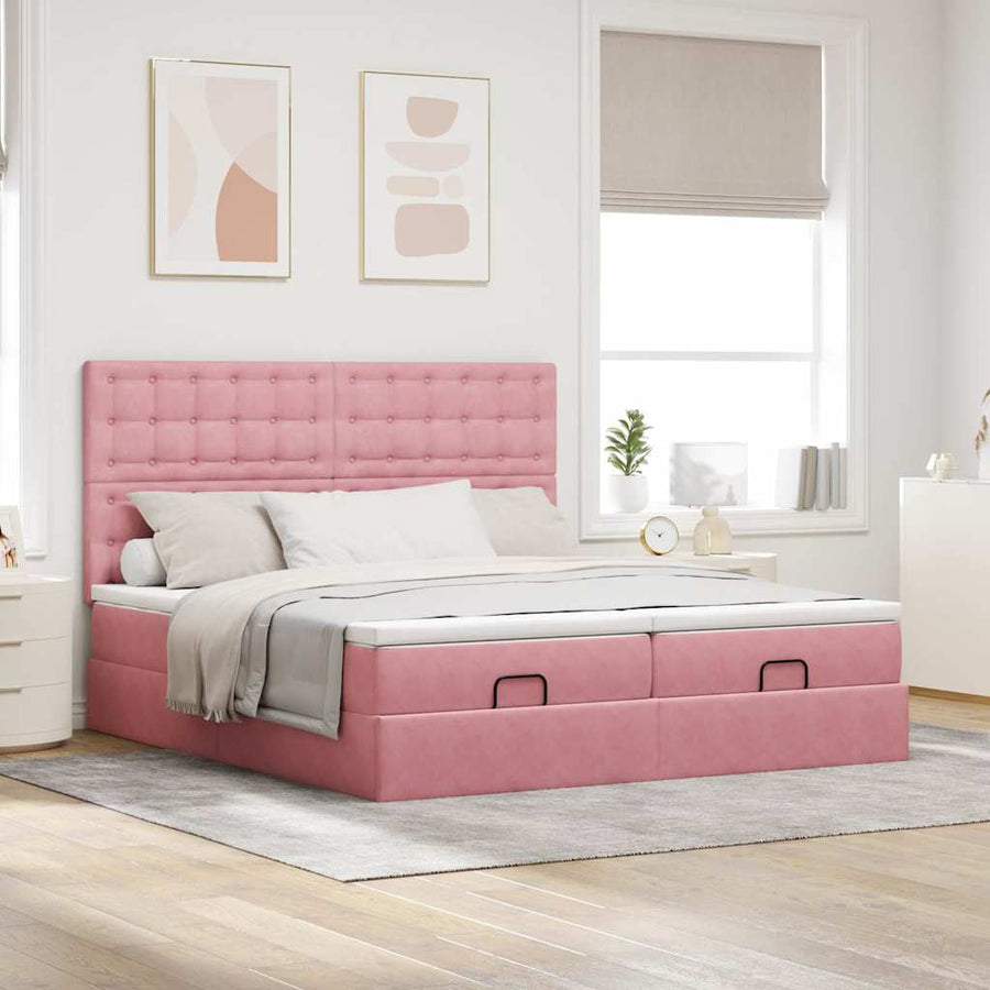 Ottoman bed met matrassen 200x200cm fluweel roze