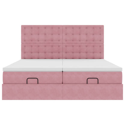 Ottoman bed met matrassen 200x200cm fluweel roze