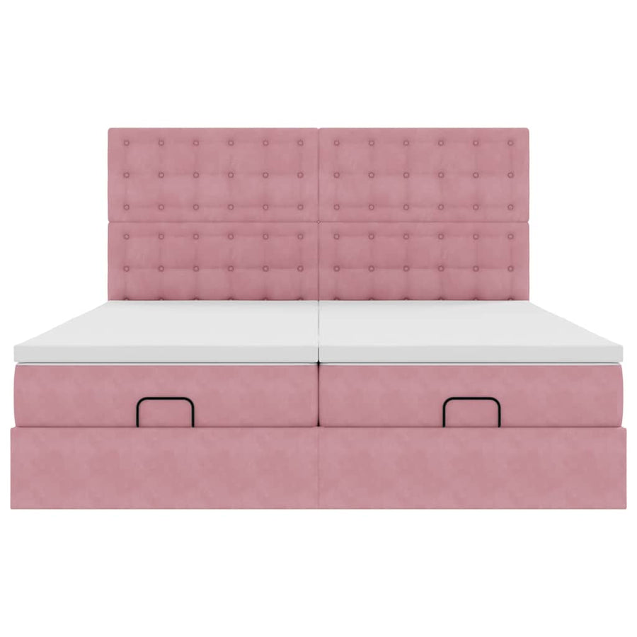 Ottoman bed met matrassen 200x200cm fluweel roze