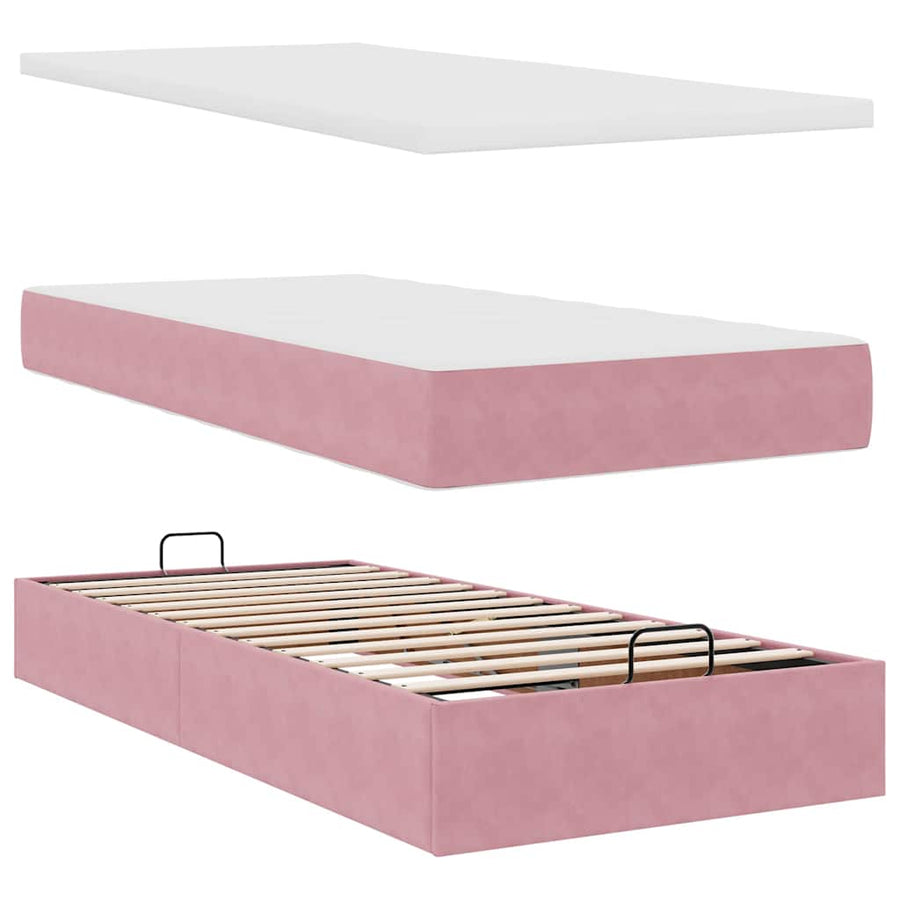 Ottoman bed met matrassen 200x200cm fluweel roze