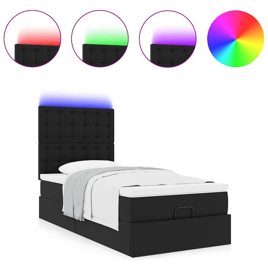 Ottoman bed met matras en LED's 80x200cm kunstleer zwart