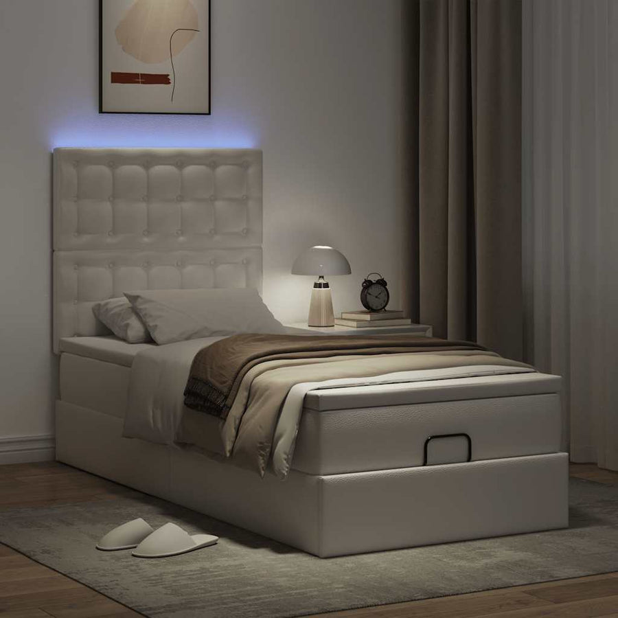 Ottoman bed met matras en LED's 80x200 cm kunstleer wit