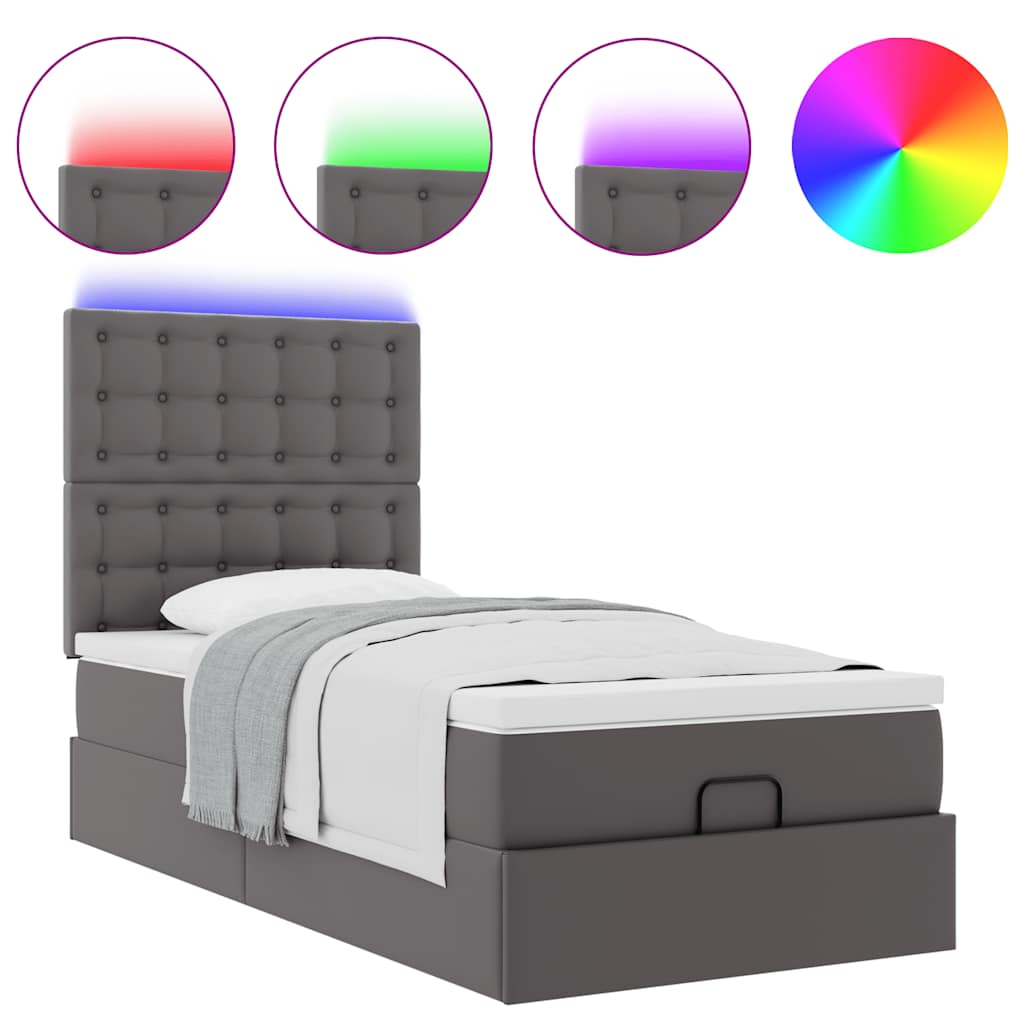 Ottoman bed met matras en LED's 80x200 cm kunstleer grijs
