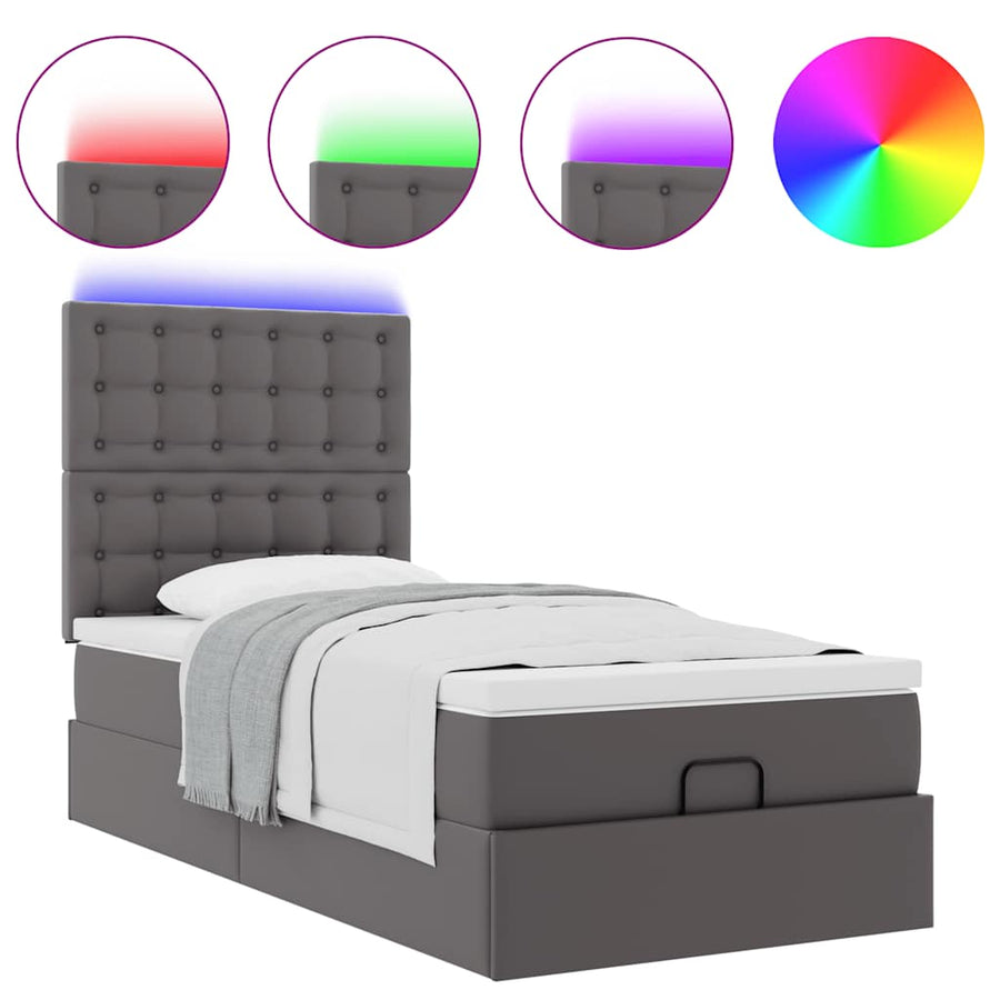 Ottoman bed met matras en LED's 80x200 cm kunstleer grijs