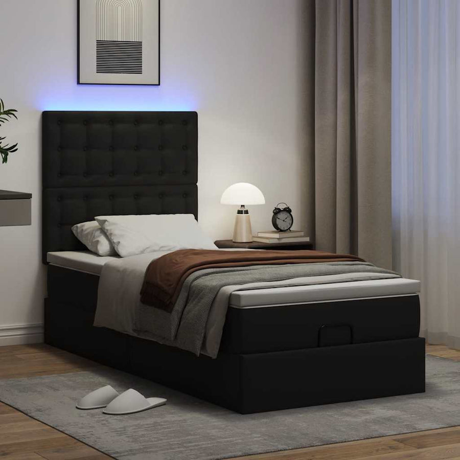 Ottoman bed met matras en LED's 90x190 cm kunstleer zwart