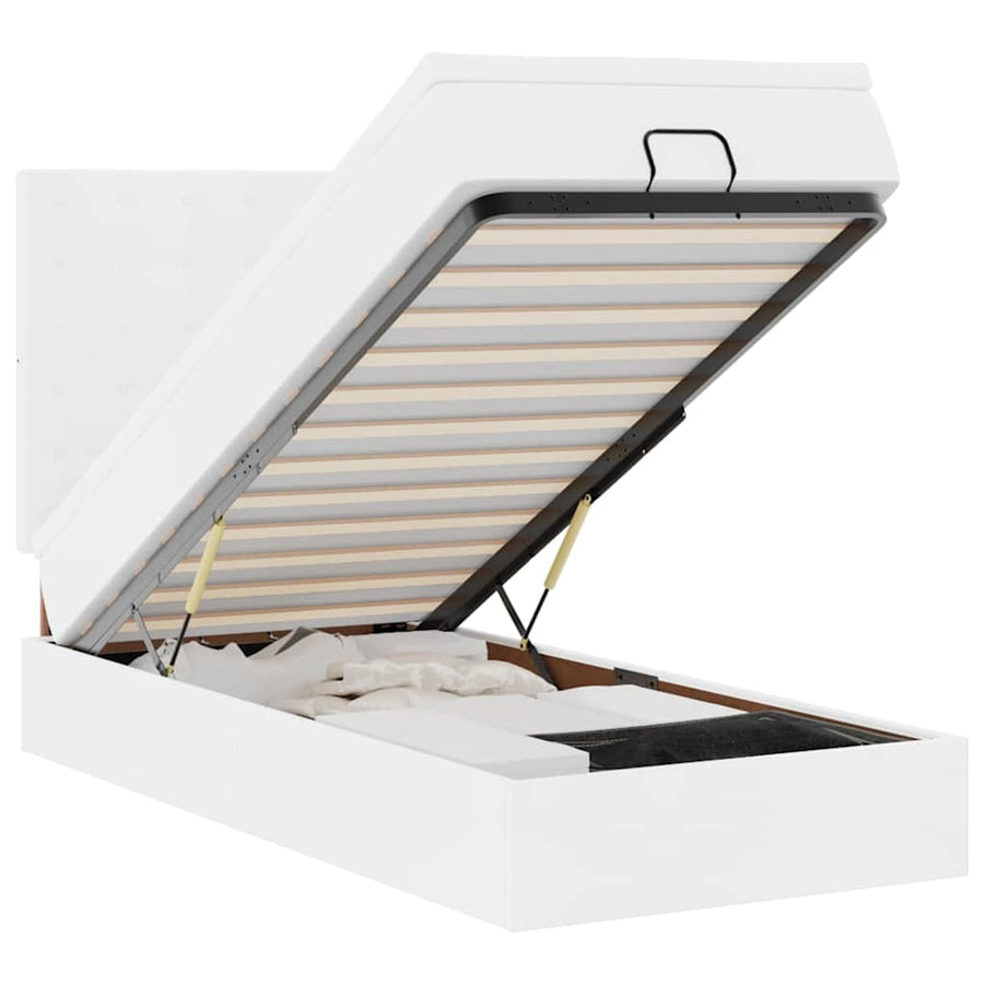 Ottoman Bed Met Matras En Led's 90X190Cm Kunstleer 90 x 190 cm Wit
