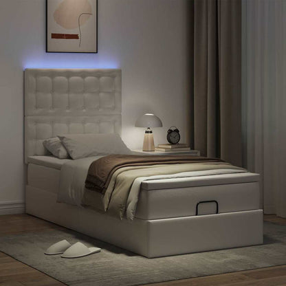 Ottoman Bed Met Matras En Led's 90X190Cm Kunstleer 90 x 190 cm Wit