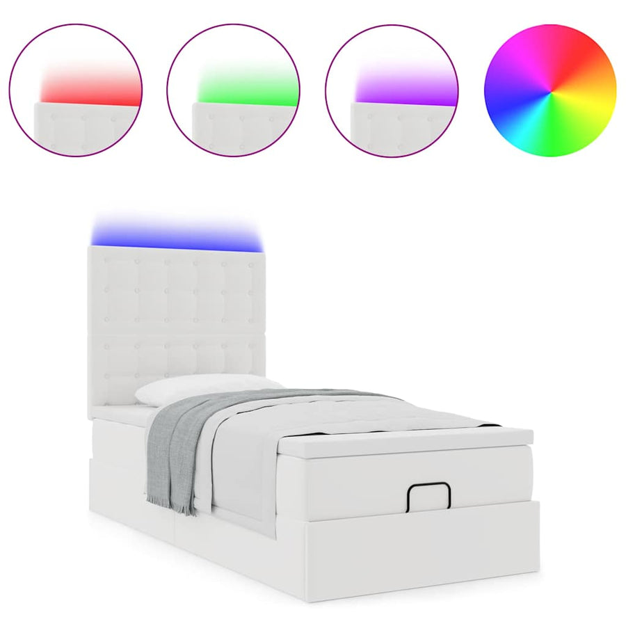 Ottoman Bed Met Matras En Led's 90X190Cm Kunstleer 90 x 190 cm Wit