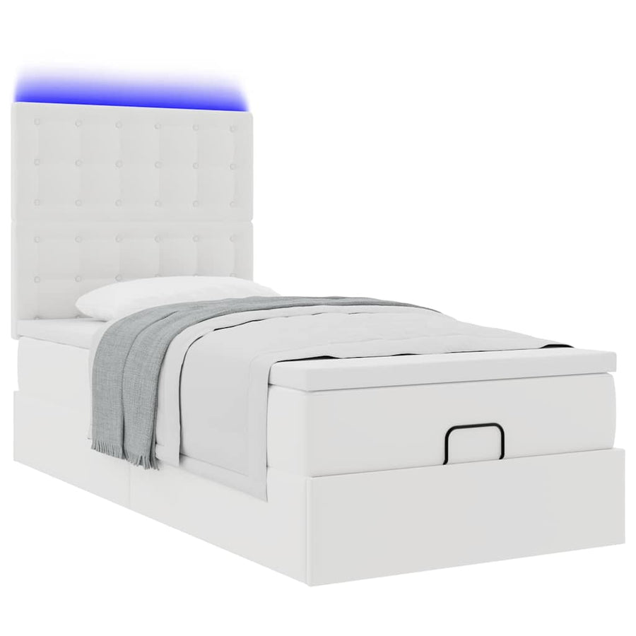 Ottoman Bed Met Matras En Led's 90X190Cm Kunstleer 90 x 190 cm Wit