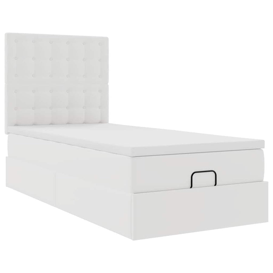 Ottoman Bed Met Matras En Led's 90X190Cm Kunstleer 90 x 190 cm Wit