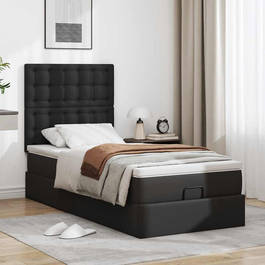 Ottoman bed met matras en LED's 90x200cm kunstleer zwart