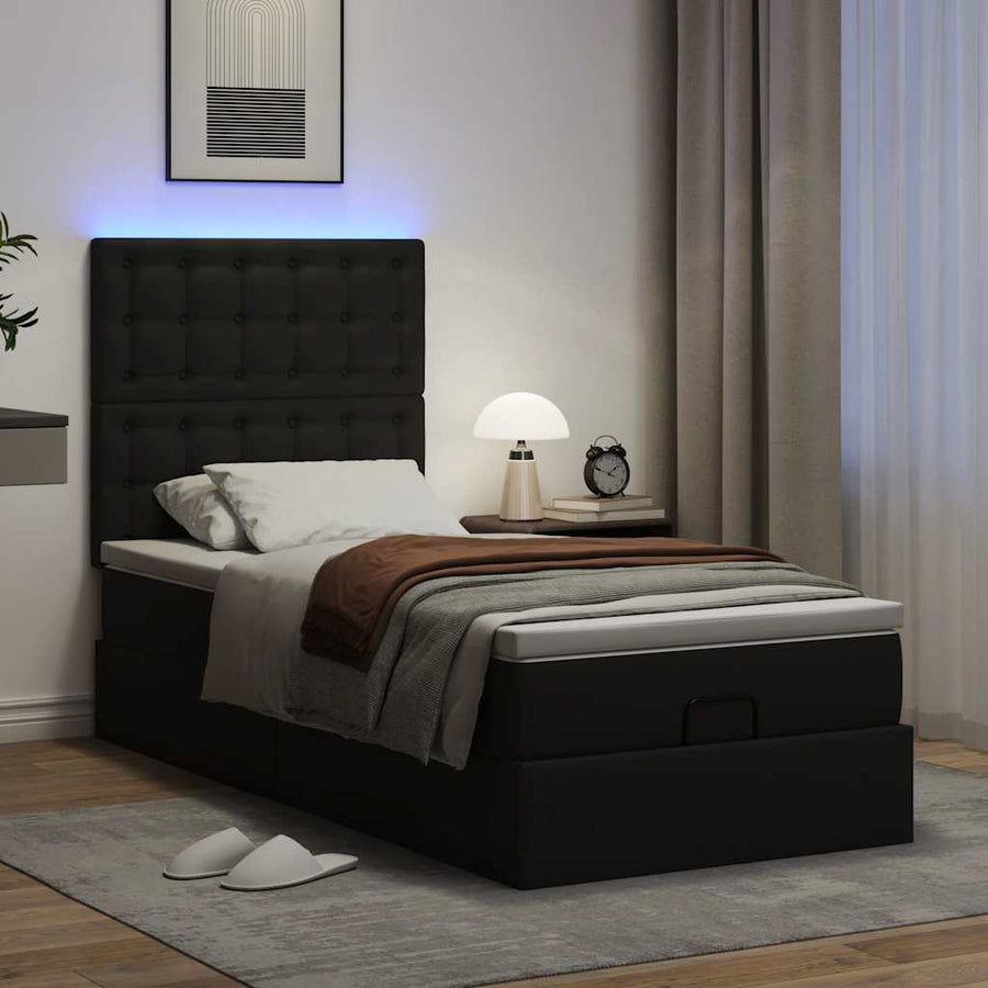 Ottoman bed met matras en LED's 90x200cm kunstleer zwart