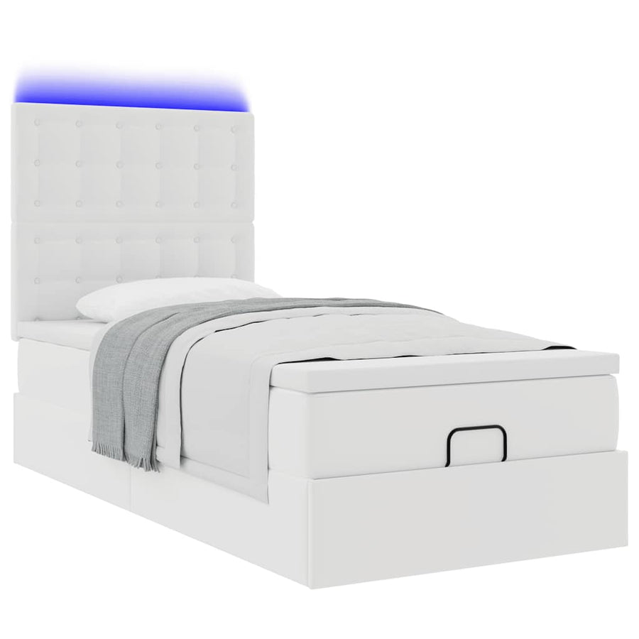 Ottoman bed met matras en LED's 90x200cm kunstleer wit