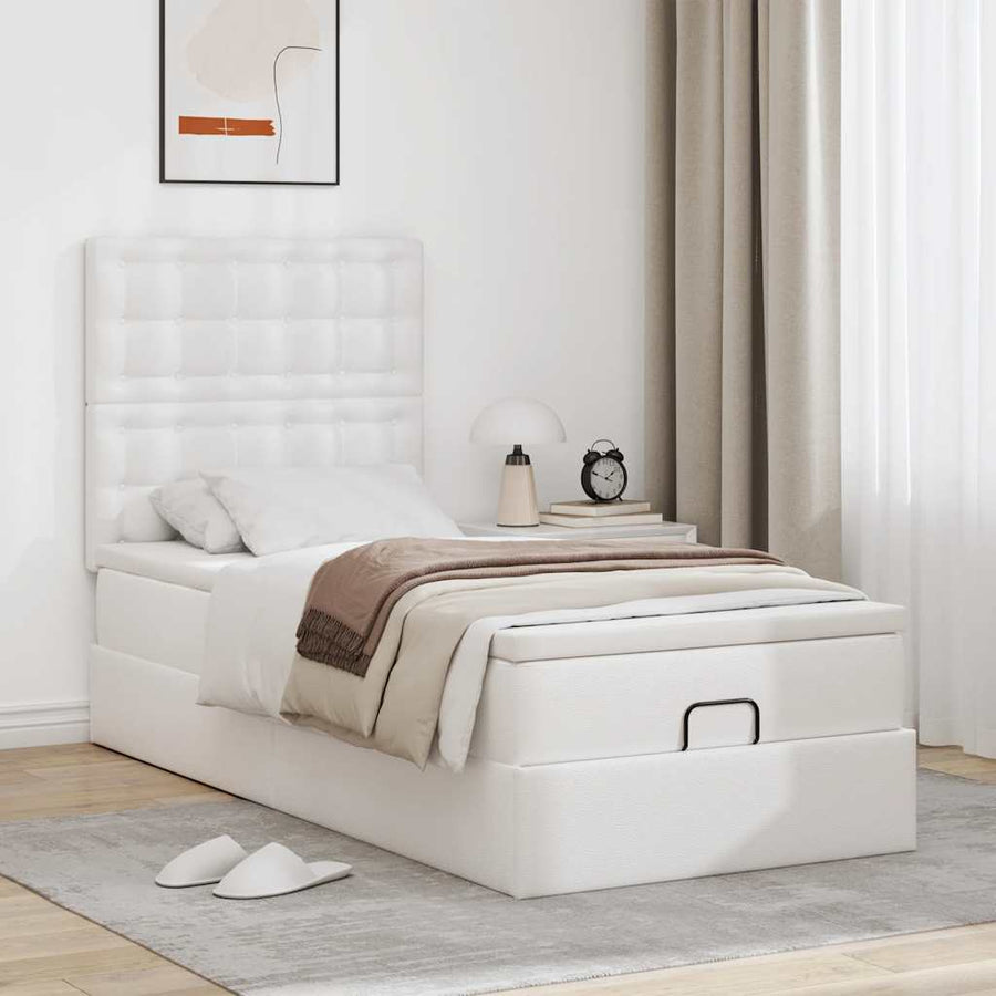 Ottoman bed met matras en LED's 90x200cm kunstleer wit