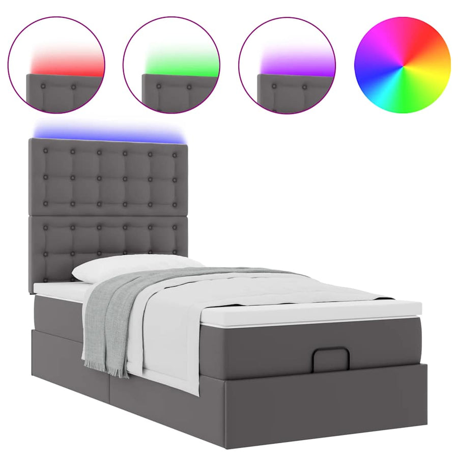 Ottoman bed met matras en LED's 90x200cm kunstleer grijs