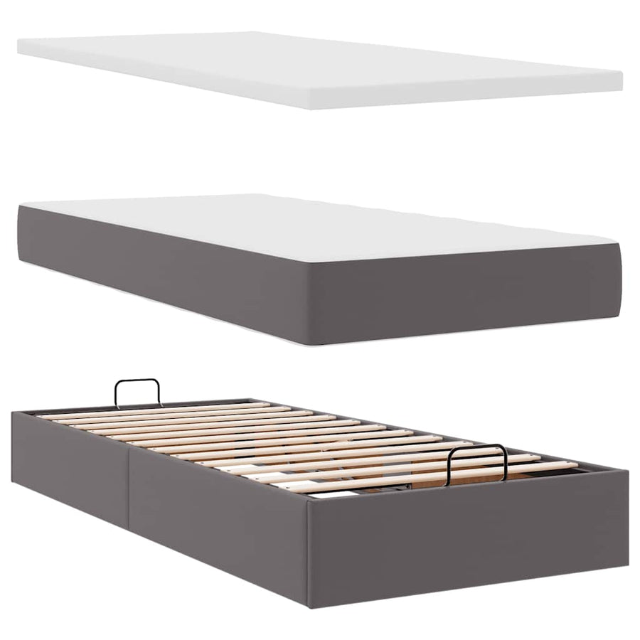 Ottoman bed met matras en LED's 90x200cm kunstleer grijs