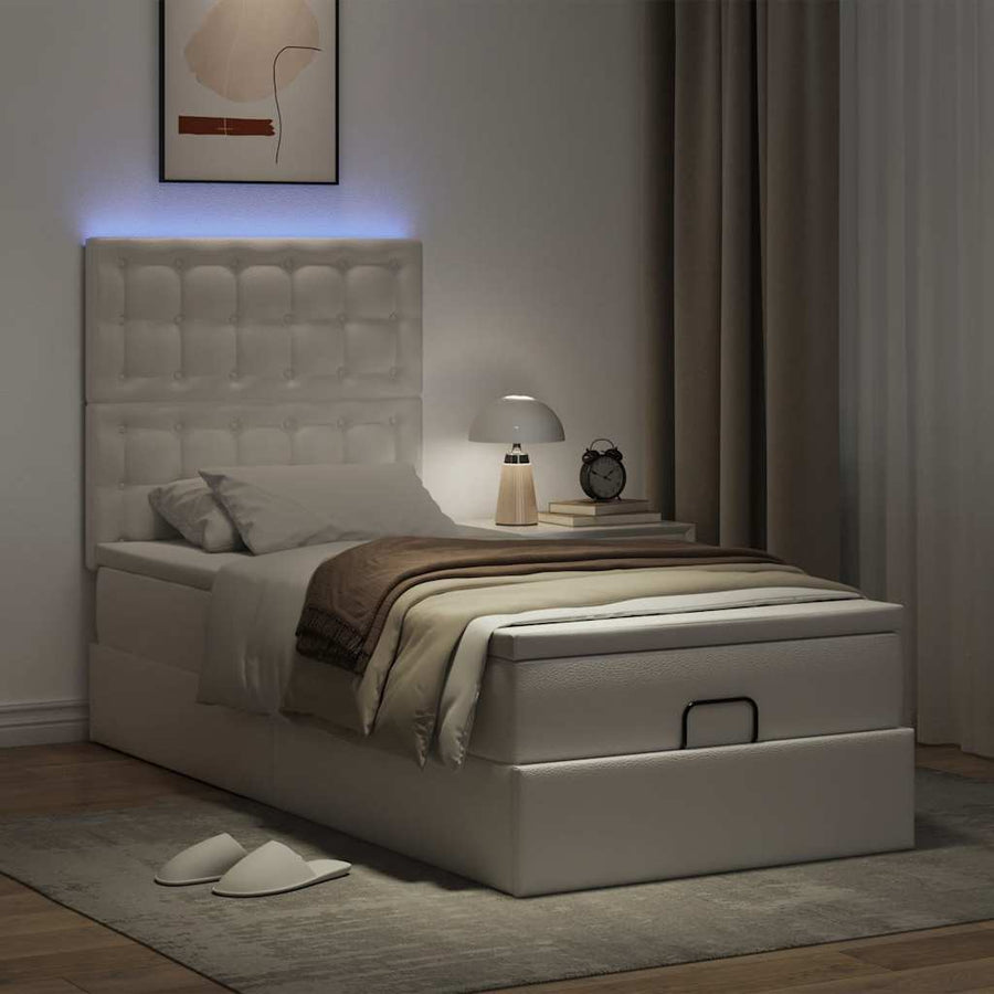 Ottoman bed met matras en LED's 100x200cm kunstleer wit