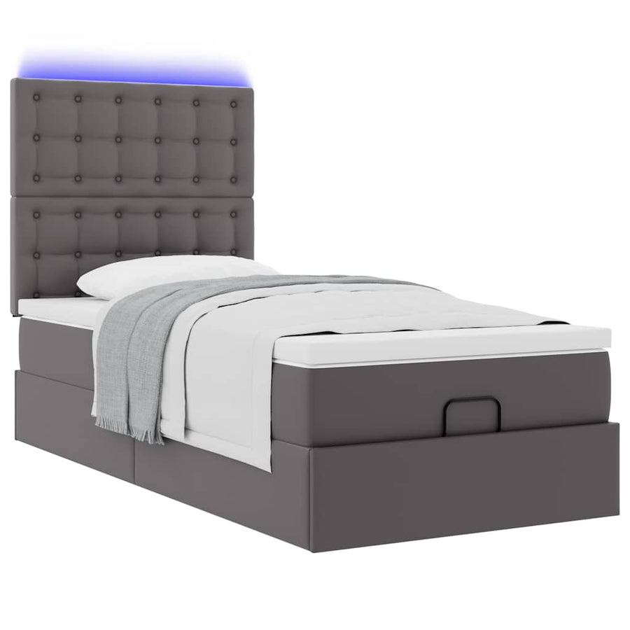 Ottoman bed met matras en LED's 100x200cm kunstleer grijs