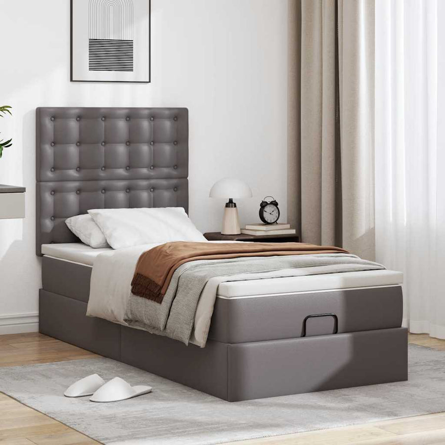 Ottoman bed met matras en LED's 100x200cm kunstleer grijs