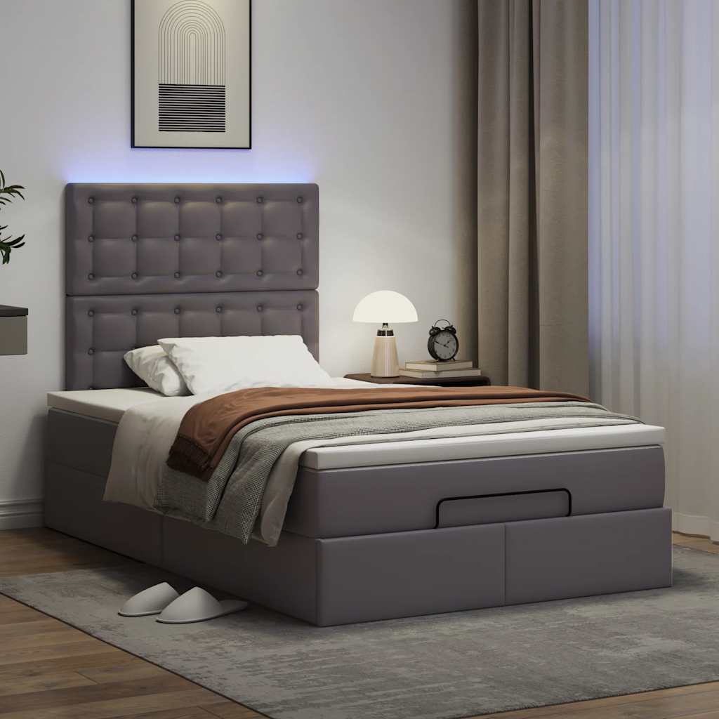 Ottoman bed met matras en LED's 120x190 cm kunstleer grijs