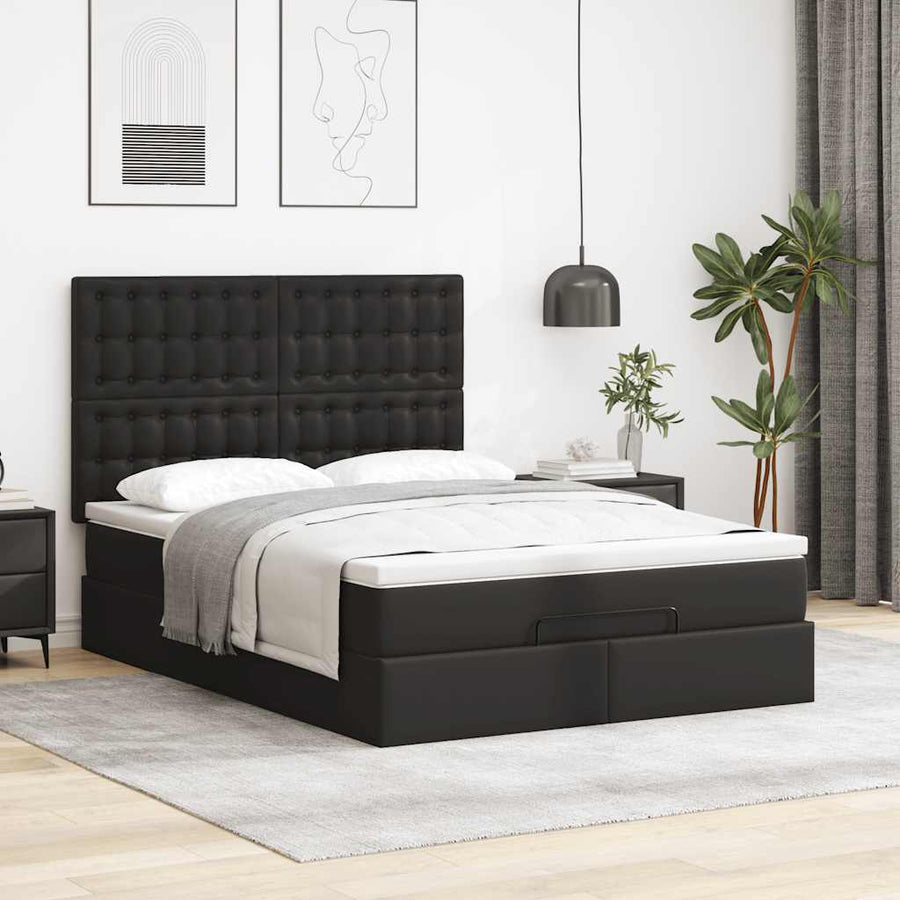 Ottoman bed met matras en LED's 140x190cm kunstleer zwart