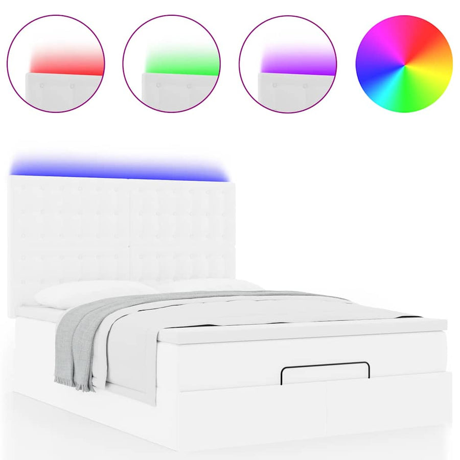 Ottoman bed met matras en LED's 140x190cm kunstleer wit