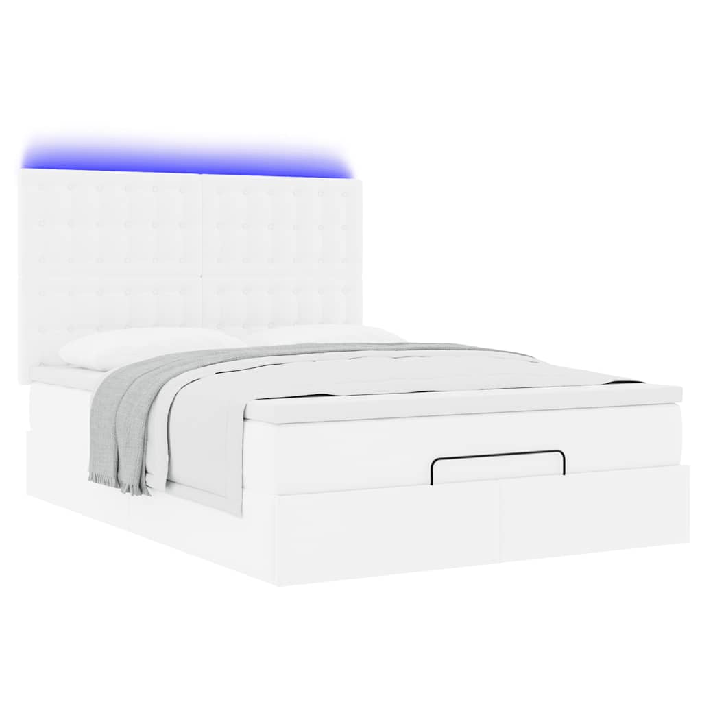 Ottoman bed met matras en LED's 140x190cm kunstleer wit