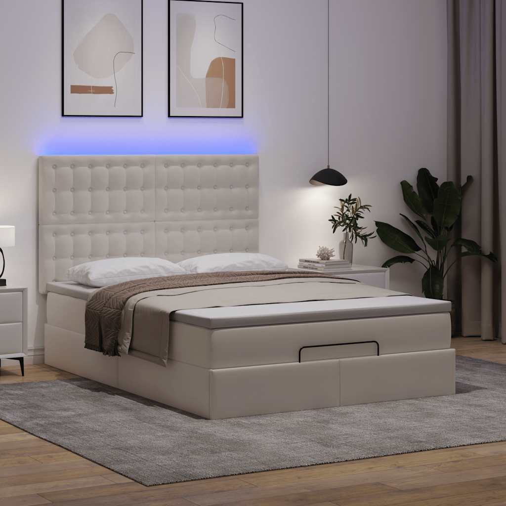 Ottoman bed met matras en LED's 140x190cm kunstleer wit