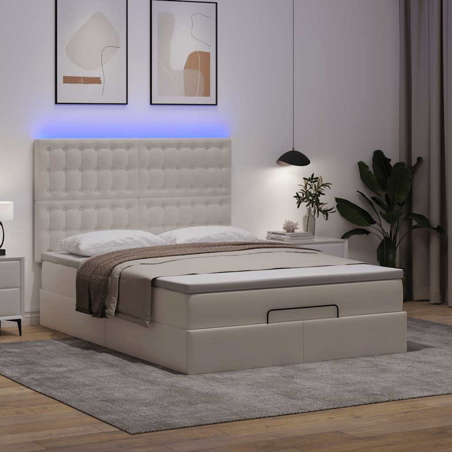 Ottoman bed met matras en LED's 140x190cm kunstleer wit