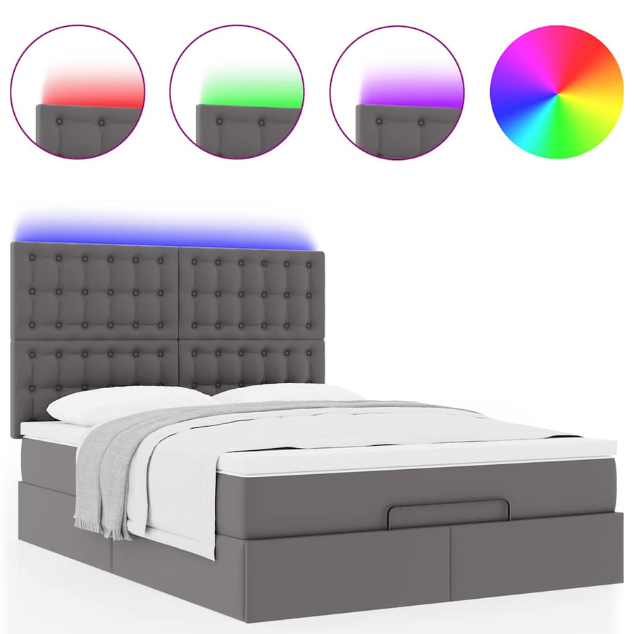 Ottoman bed met matras en LED's 140x190cm kunstleer grijs