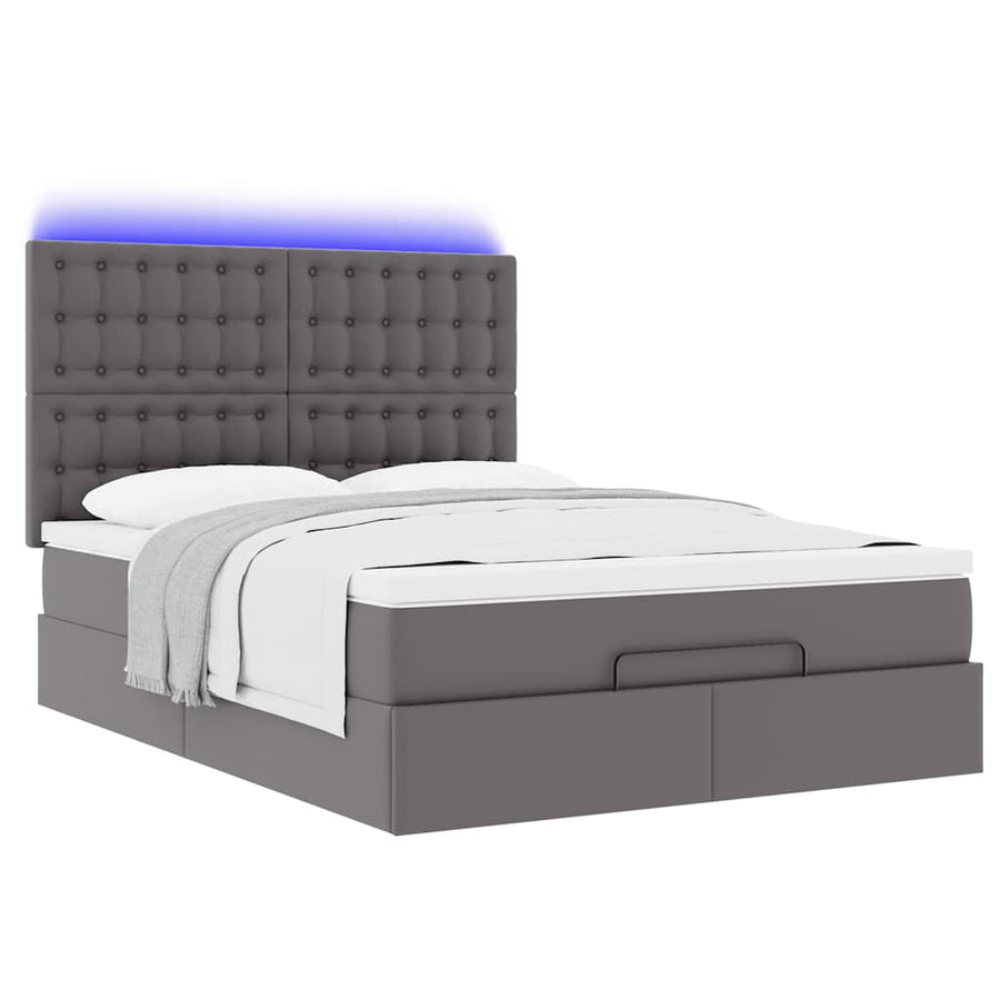 Ottoman bed met matras en LED's 140x190cm kunstleer grijs