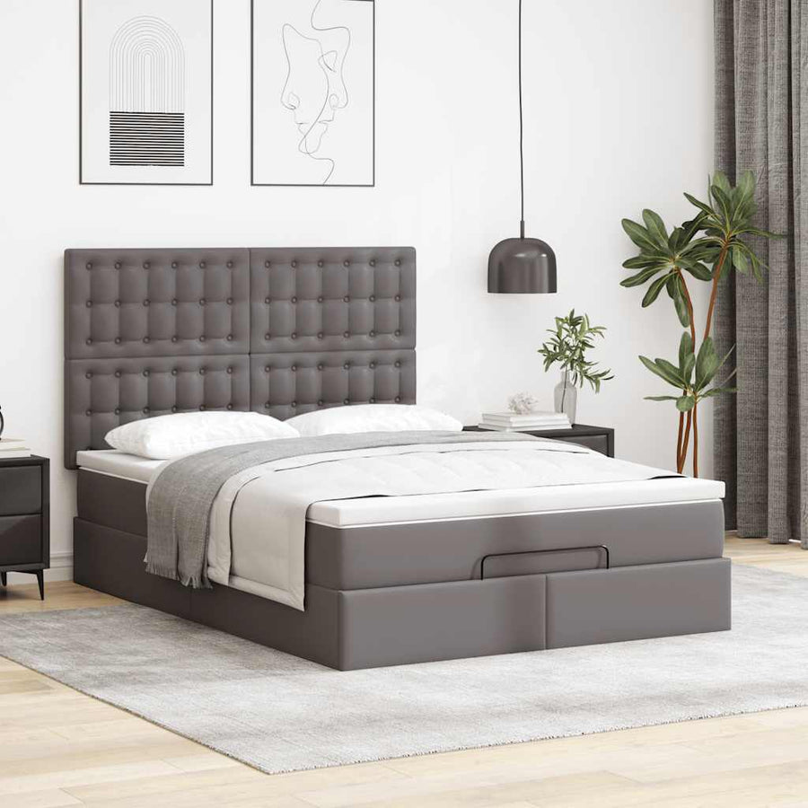 Ottoman bed met matras en LED's 140x190cm kunstleer grijs