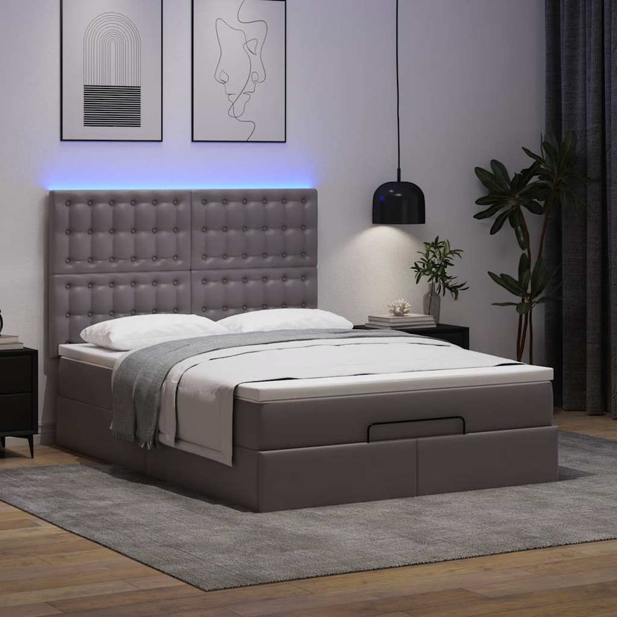 Ottoman bed met matras en LED's 140x190cm kunstleer grijs