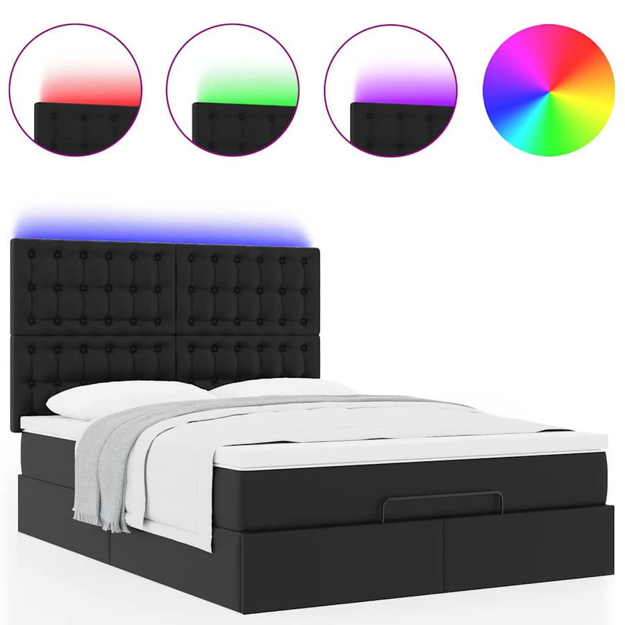 Ottoman bed met matras en LED's 140x200cm kunstleer zwart