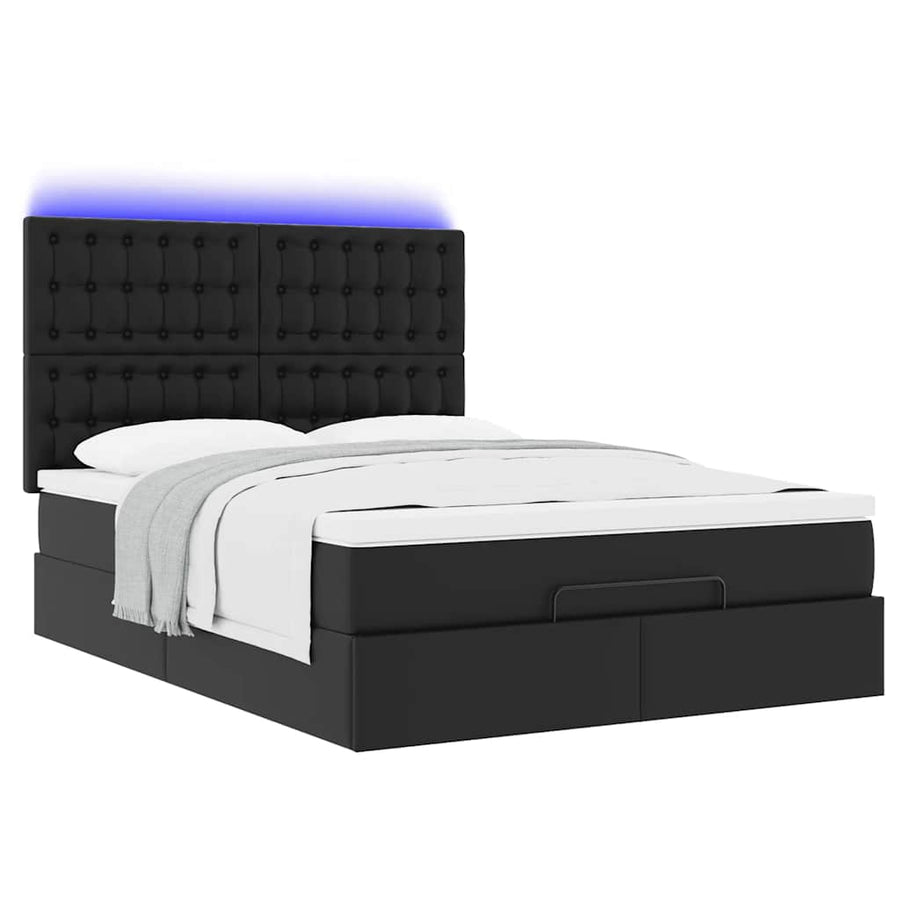 Ottoman bed met matras en LED's 140x200cm kunstleer zwart