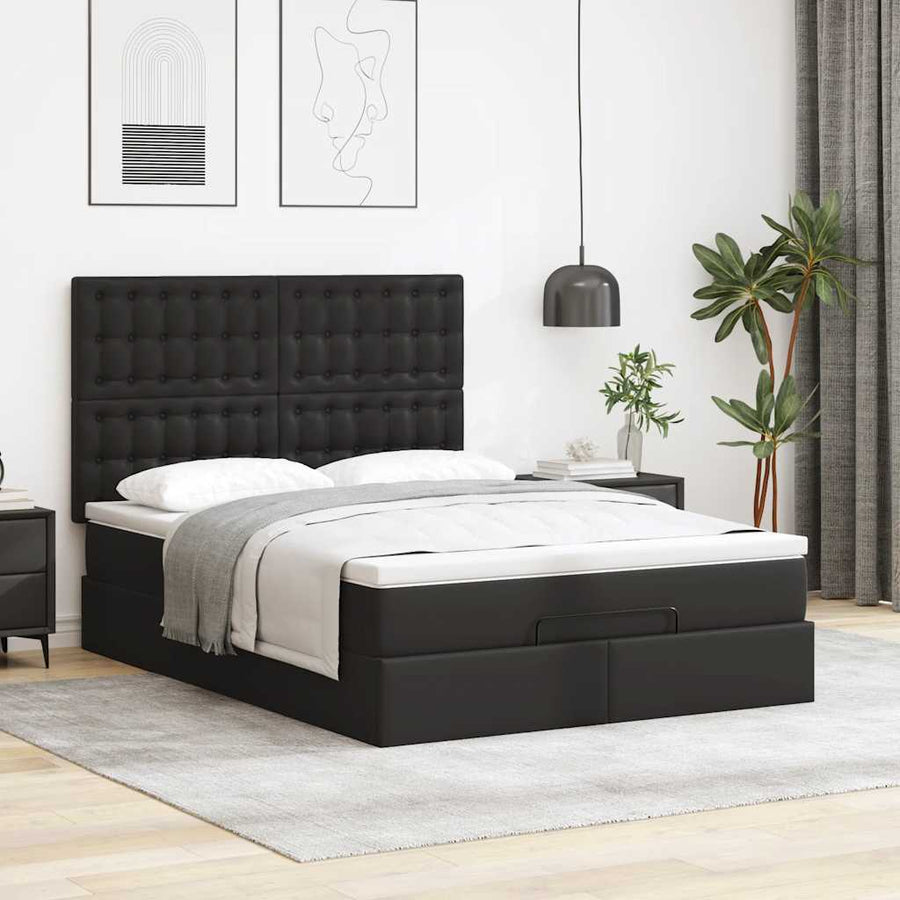 Ottoman bed met matras en LED's 140x200cm kunstleer zwart