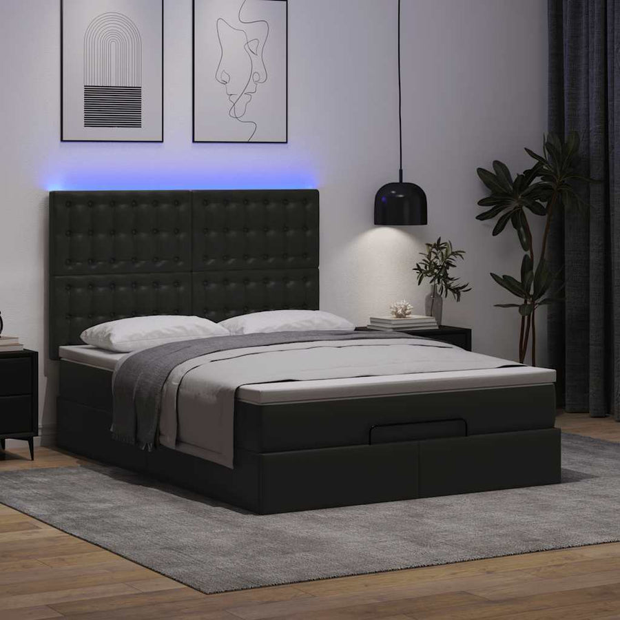 Ottoman bed met matras en LED's 140x200cm kunstleer zwart