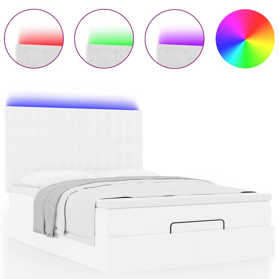 Ottoman bed met matras en LED's 140x200cm kunstleer wit