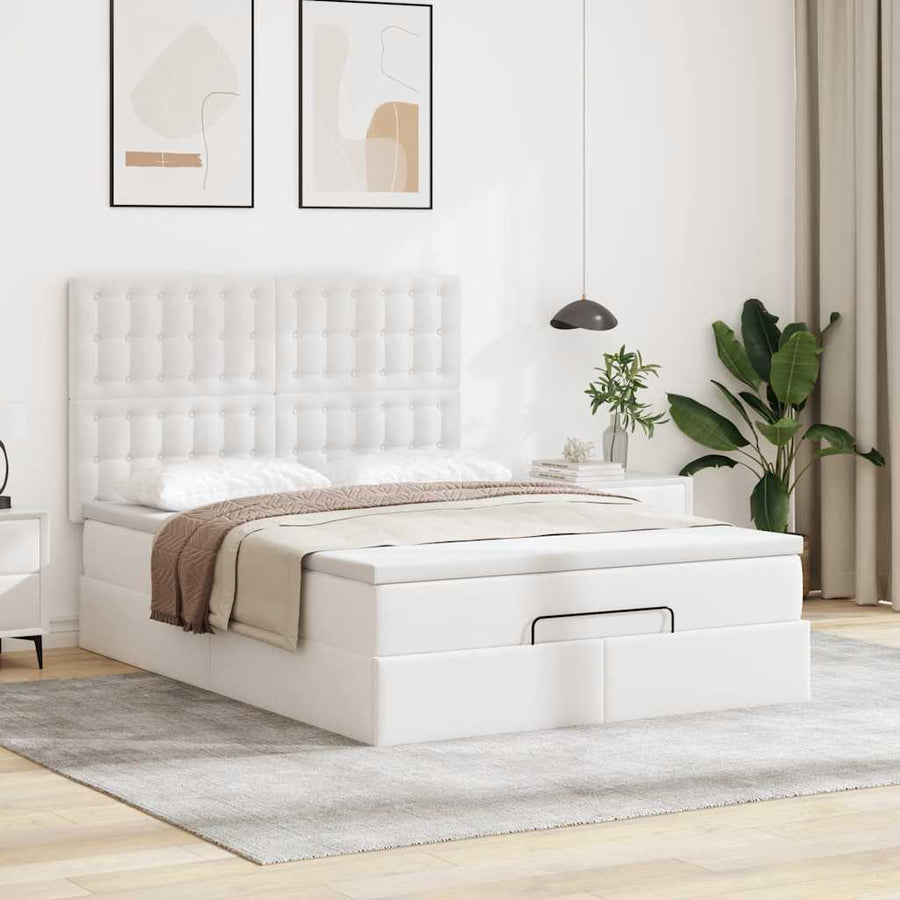 Ottoman bed met matras en LED's 140x200cm kunstleer wit