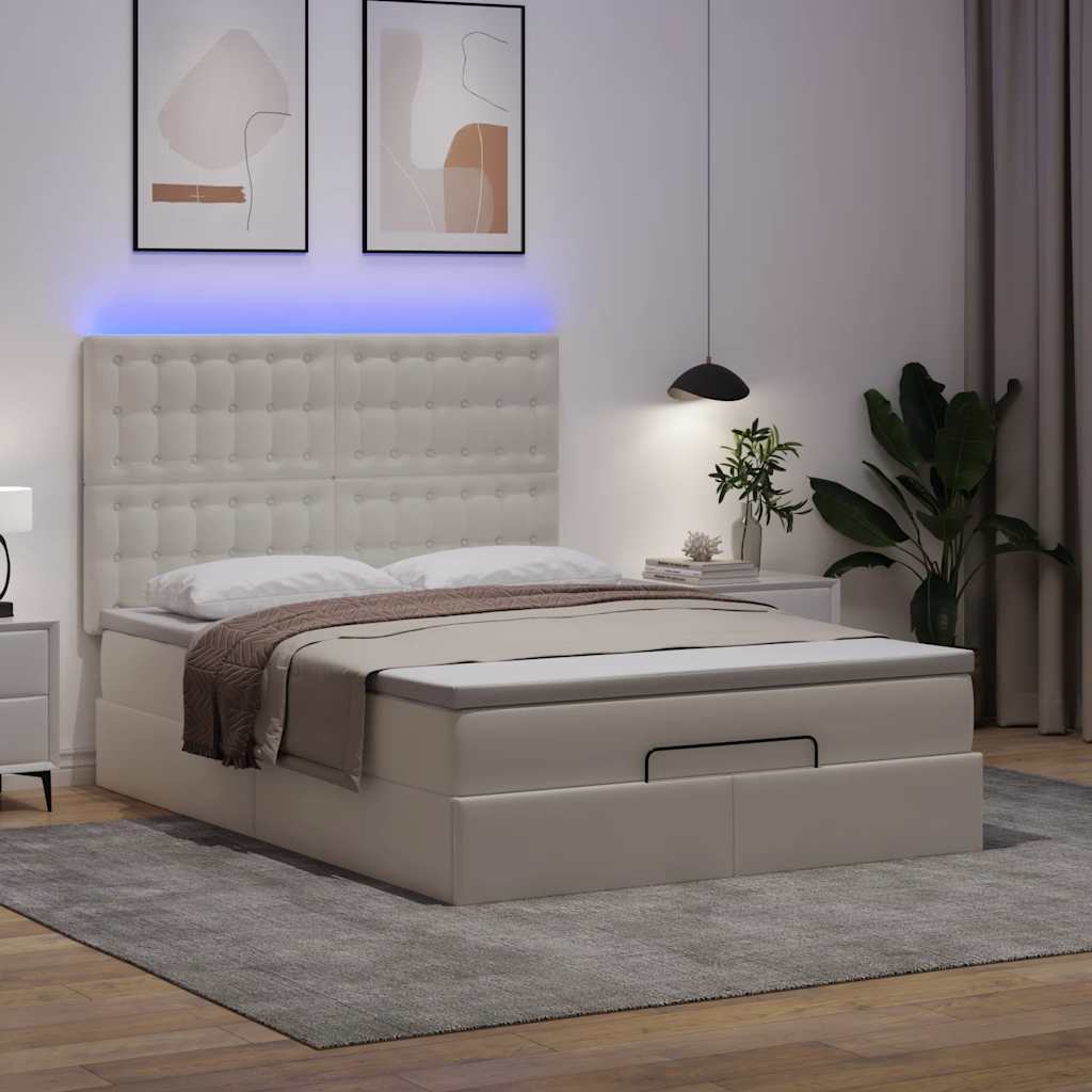 Ottoman bed met matras en LED's 140x200cm kunstleer wit