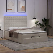 Ottoman bed 140x200 cm kunstleer wit met matras en LED