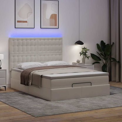 Ottoman bed met matras en LED's 140x200cm kunstleer wit